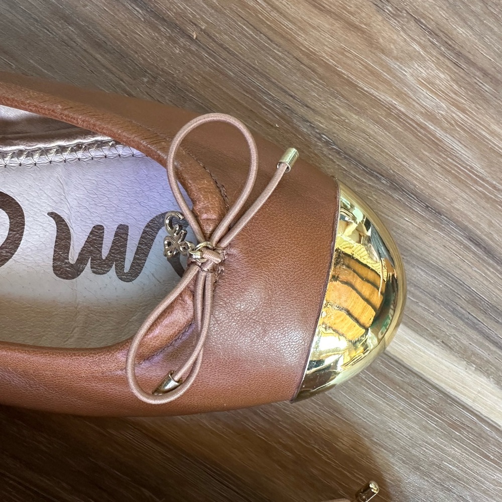 Sam Edelman Fairleigh Orange Tan Gold Cap Toe Flats Size 7.5 - Picture 4 of 7